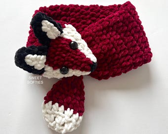 Fox Tail Scarf Crochet Pattern · Amigurumi Woodland Forest Doll DIY Plush Yarn Chenille Velvet Animal Furry Cute Winter Wolf Accessory