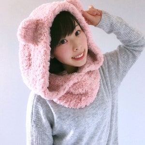 Free Crochet Pattern DIY Tutorial: Fluffy Hooded Bear Cowl quick easy cute modern beginner winter women girl japanese korean fashion image 9