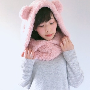 Free Crochet Pattern DIY Tutorial: Fluffy Hooded Bear Cowl quick easy cute modern beginner winter women girl japanese korean fashion image 8