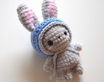 Bunny in a Bonnet Crochet Pattern · Low-Sew Amigurumi Tutorial DIY Yarn Fiber Art Small Rabbit No Sew Low Sew Easter Stuffed Animal Toy Kids