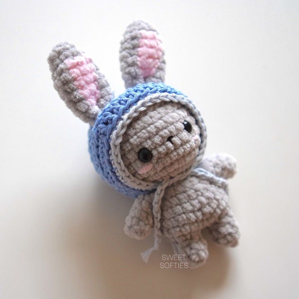 Bunny in a Bonnet Crochet Pattern · Low-Sew Amigurumi Tutorial DIY Yarn Fiber Art Small Rabbit No Sew Low Sew Easter Stuffed Animal Toy Kids