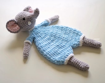 Elephant Ragdoll Lovey Amigurumi Crochet Pattern · DIY Tutorial Chunky Blanket Yarn Easy Beginner Cute Animal Baby Gift Security Blanket