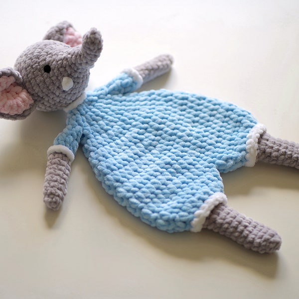 Elephant Ragdoll Lovey Amigurumi Crochet Pattern · DIY Tutorial Chunky Blanket Yarn Easy Beginner Cute Animal Baby Gift Security Blanket