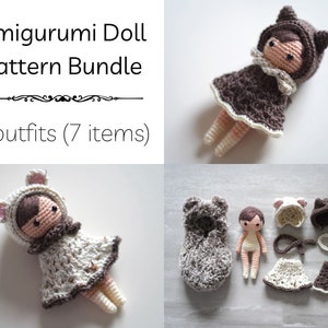 3-in-1 Amigurumi Doll Pattern Bundle · Mori Girl Crochet DIY Anleitung (Garn Kunst handgemacht chibi süß kawaii Kinder Kinder Spielzeug Bär Katze Hood