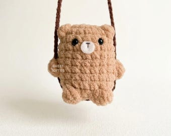 Swinging Bear Crochet Pattern · No-Sew Easy Beginner Amigurumi Tutorial Plush Yarn Stuffed Animal Doll Teddy Accessory Mini Charm Gift