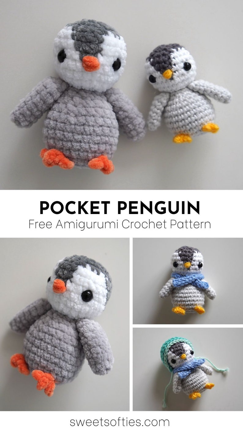 No-Sew Pocket Penguin Crochet Pattern DIY Yarn Fiber Art Tutorial Baby Penguin Animal Amigurumi Pingu Pinga Keychain Mini Size No Sew Cute image 9