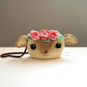 Blumen Hirsch Tasche, Kostenlose Häkelanleitung PDF Tutorial · DIY Wunderlich Wald Cottagecore Crossbody Geldbörse Pouch Garn Blumen Amigurumi Cosplay