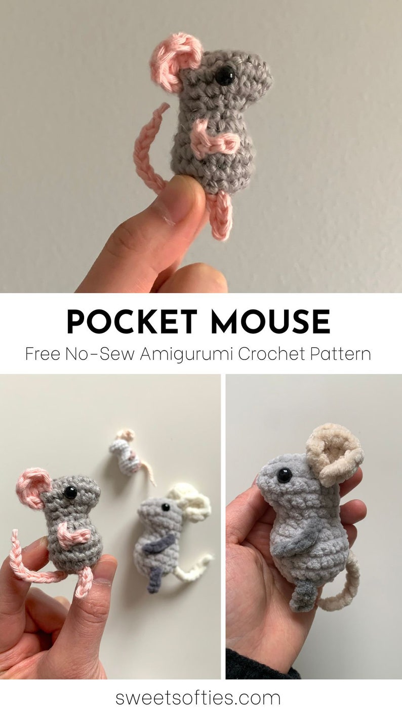 Pocket Mouse Crochet Pattern No Sew Amigurumi Tutorial Keychain Charm Easy Beginner Stuffed Animal Baby Japanese Doll Plush Toy image 5