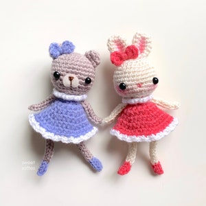 Bear & Bunny Buddies Free Crochet Pattern (DIY Tutorial quick easy cute kawaii beginner sister best friends besties girl doll kids toy)