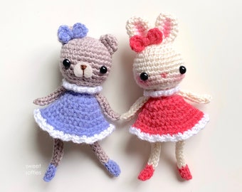 Bear & Bunny Buddies Free Crochet Pattern (DIY Tutorial quick easy cute kawaii beginner sister best friends besties girl doll kids toy)