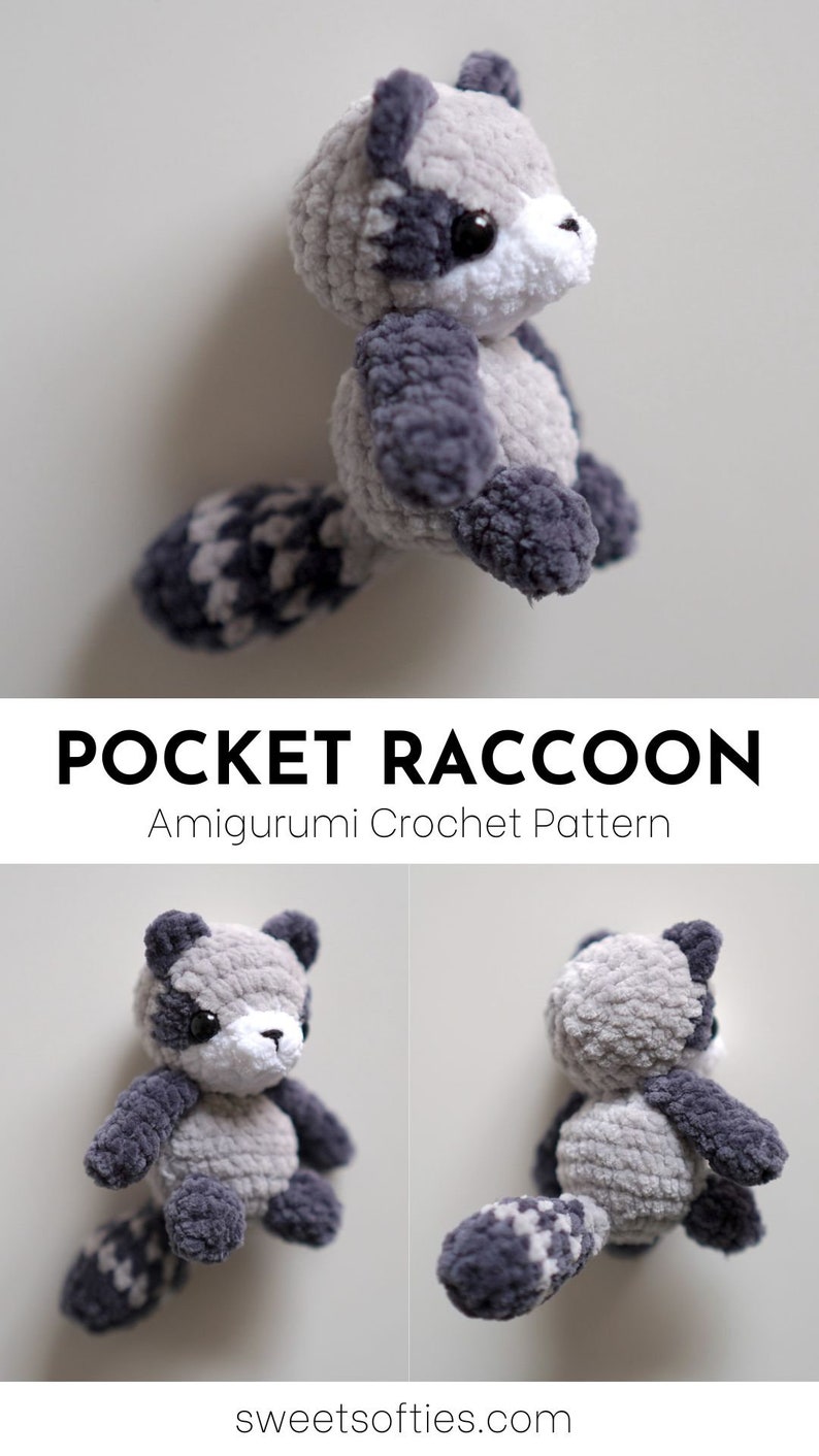 Pocket Raccoon Crochet Pattern Amigurumi PDF Tutorial Baby Stuffed Animal Keychain Charm Easy Beginner Unisex Boys Girls Kids Cute Toy image 7