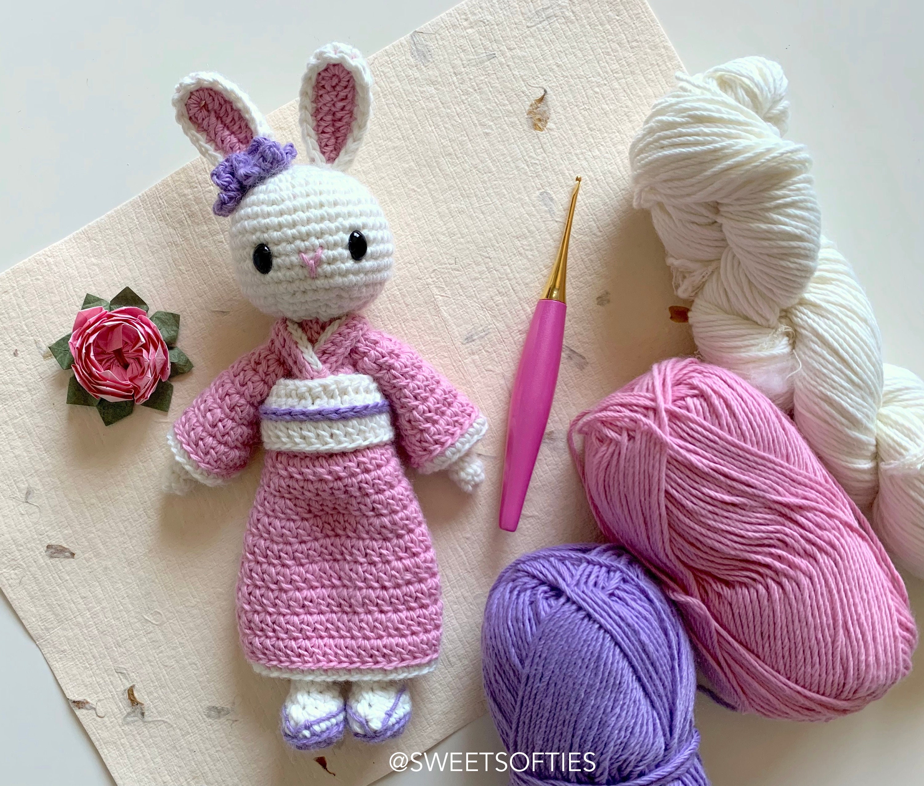 Sakura Kimono Doll Free Crochet Pattern (Amigurumi DIY Tutorial quick easy cute kawaii beginner yarn japanese stuffed woman female girl toy)