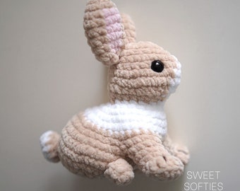 Honey Bunny the Realistic Rabbit Crochet Pattern · Amigurumi Tutorial Low Sew Plush Velvet Blanket Yarn Woodland Animal Doll for Kids