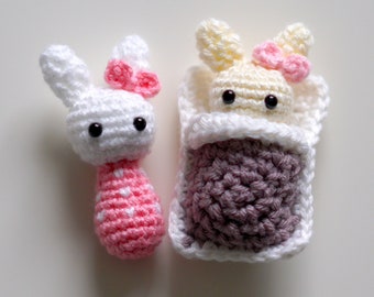 BEDTIME BUNNIES Free Crochet Pattern (DIY Tutorial quick easy cute kawaii beginner yarn amigurumi toddler kids worry doll bed set play toy)