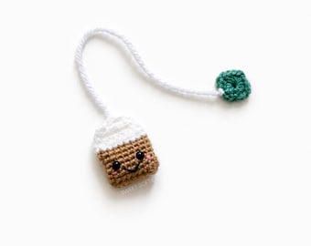 Teabag Bookmark Crochet Pattern · Low-Sew Easy Beginner Crochet Tutorial Whimsical Tea Lover Chapter Keeper Yarn Book Lover Gift