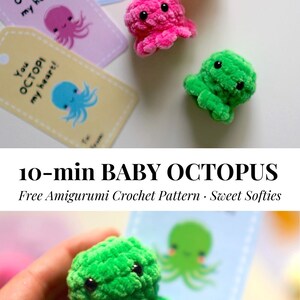 10-minute Baby Octopus Amigurumi Crochet Pattern Free Valentine's Day Gift Tags Printable DIY Beginner Yarn no-sew gift yarn class vday image 6