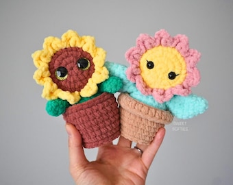 Potted Flower Baby Crochet Pattern · Amigurumi Stuffed Doll Tutorial DIY Plush Low-Sew Easy Fast Yarn Floral Daisy Sunflower Spring Summer