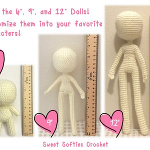 Amigurumi Crochet Human Body Base Patterns - 6" Chibi, 9" and 12" Slender Dolls (3-in-1 pattern pack, save 3 USD!)