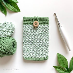 Crochet Phone Pouch Pattern DIY Tutorial Quick Easy Cute Free Beginner Project Cotton Yarn Cozy Bag Custom Size iPhone Electronics Cover image 1
