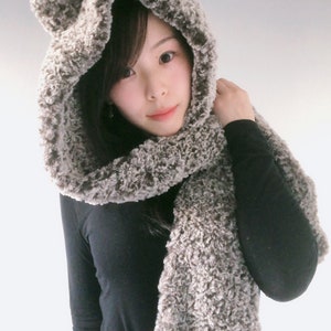 Free Crochet Pattern: Hooded TIMBER WOLF Scarf DIY Tutorial quick easy cute animal ears furry fox cat snoodie snood hood hoodie pockets image 6