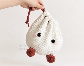 Dumpling Leggy Bag Crochet Pattern · Viral Amigurumi Drawstring Pouch Asian Food Bao Tutorial No-Sew Yarn Jellycat Inspired Feet Legs Doll