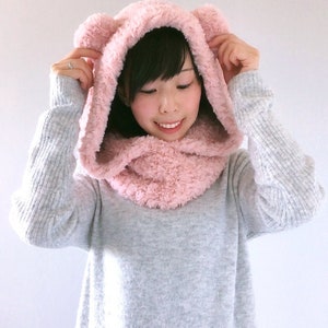 Free Crochet Pattern DIY Tutorial: Fluffy Hooded Bear Cowl quick easy cute modern beginner winter women girl japanese korean fashion image 10