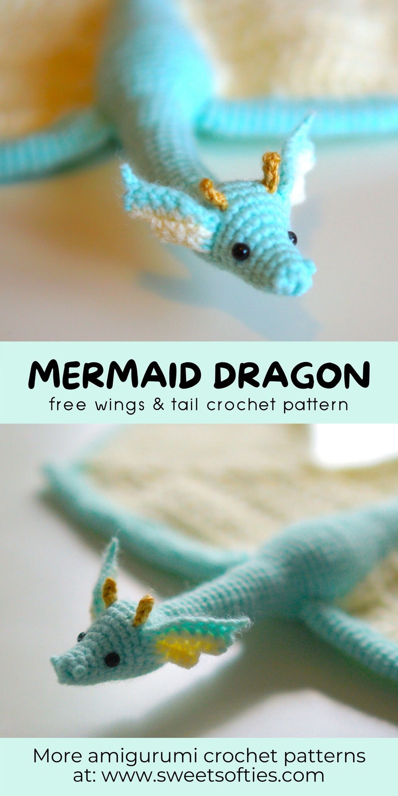 MERMAID DRAGON Amigurumi Crochet Pattern DIY Tutorial quick easy cute kawaii yarn fantasy serpent wyvern kids waldorf doll unisex play toy image 8