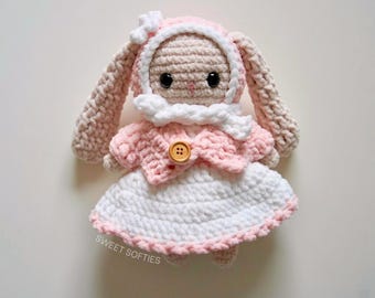 Blossom the Bunny Crochet Pattern · Amigurumi Doll DIY Removable Dress-Up Clothing & Accessories Plush Yarn Kids Cute Stuffed Animal Pink