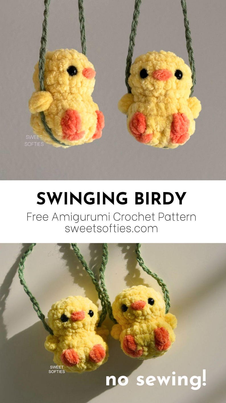 Swinging Birdy No-sew Crochet Pattern · Bird on Swing Amigurumi Doll ...