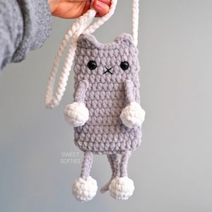 Kiki Kitty Beutel Häkelanleitung · No-Sew Amigurumi Katze Tasche Halskette Crossbody Accessoire Mode Frauen Mädchen Teenager Niedlich Kawaii Plüsch Garn DIY