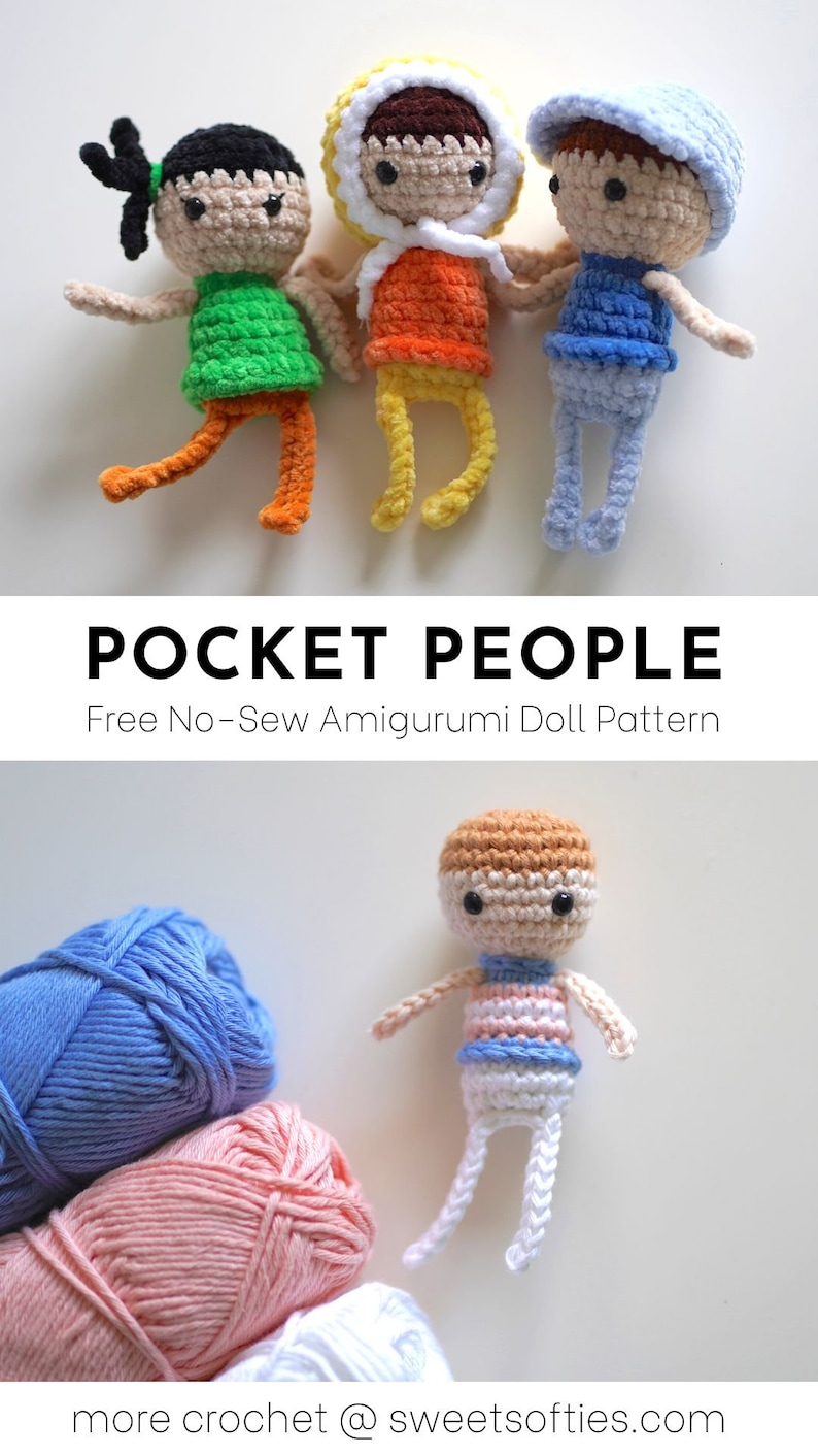 Pocket People Crochet Pattern Amigurumi Tutorial Keychain Charm No Sew Easy Beginner Stuffed Toy Human Body Doll Boy Girl Gender Neutral image 5