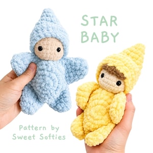 Haakpatroon voor een sterrenbaby · Handleiding voor een amigurumi knuffelpop (Waldorfpop) · DIY met weinig naaiwerk, chenille en fluweelgaren, makkelijk en snel te maken, babyspeelgoed voor kinderen