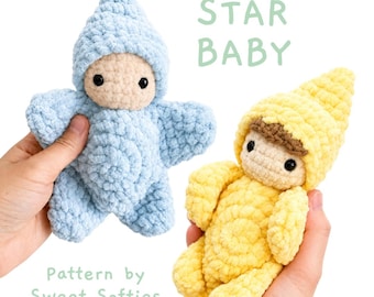 Haakpatroon voor een sterrenbaby · Handleiding voor een amigurumi knuffelpop (Waldorfpop) · DIY met weinig naaiwerk, chenille en fluweelgaren, makkelijk en snel te maken, babyspeelgoed voor kinderen