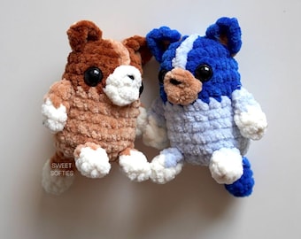 Pocket Bluey & Bingo Crochet Pattern · Small Mini Bluey Amigurumi