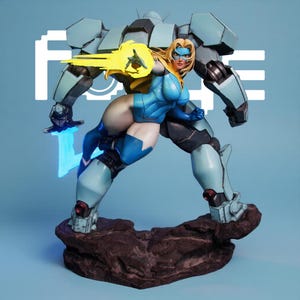 Dispatch Blonde Blazer and Mechaman STL File for 3D Printing, Superhero Duo Statue, Female Hero and Mecha Collectible