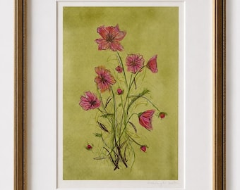 Original Art | Wild Cosmos | Small Abstract Watercolour | Frame not included