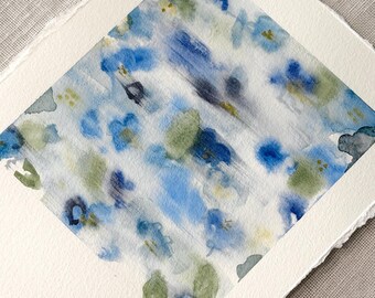 Original Art | Drifting Blue Blooms | Small Abstract Watercolour | Frame not included