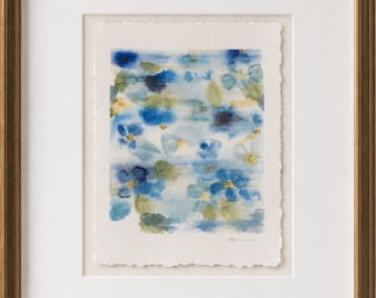 Original Art | Drifting Blue Blooms | Small Abstract Watercolour | Frame not included