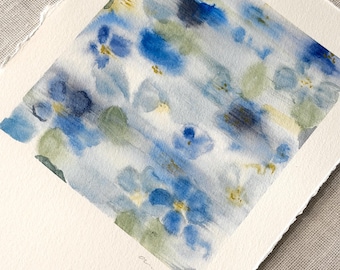 Original Art | Drifting Blue Blooms | Small Abstract Watercolour | Frame not included