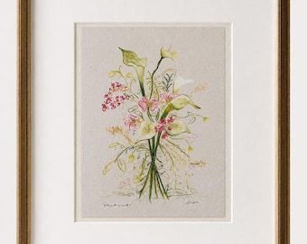 Original Art | Calla Lilies | Abstract Coloured Pencil Sketch | Frame not included