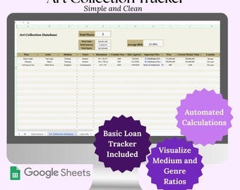 Art Collection Tracker / Art Collection Template / Simple Collection Spreadsheet for Artwork Organization / Art Investment tracker