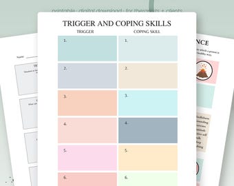 Trauma Therapy Bundle Printable | PTSD Psychoeducation, Safety Plan, Coping Skills Cards, Window of Tolerance | Instant Download PDF