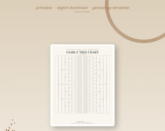 Family Tree Chart Printable | 8 Generation Genealogy Template | Ancestry Chart, Pedigree Chart | Instant Download PDF