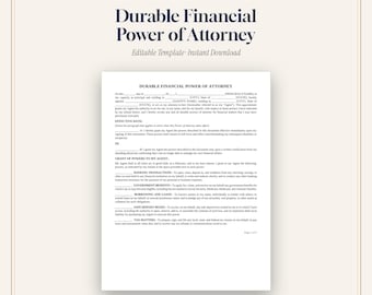 Durable Financial Power of Attorney Template Printable, Editable POA Form, Instant Download WORD & PDF