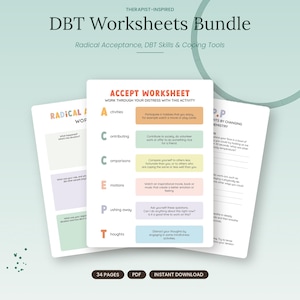 DBT Worksheets Bundle | Radical Acceptance, ACCEPTS, Behavior Chain Analysis Printable | Instant Download PDF