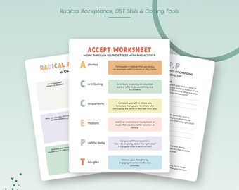 DBT Worksheets Bundle | Radical Acceptance, ACCEPTS, Behavior Chain Analysis Printable | Instant Download PDF