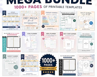 Ultimate Therapy Bundle Printable Planner, ADHD Planner, Dbt Workbook, Cbt Worksheets, Mental Health Journal, Digital Download