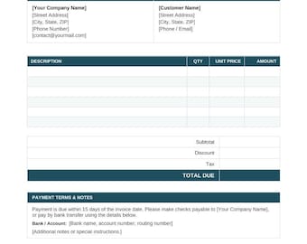 Editable Invoice Template | Word Doc Instant Download | Printable Business Invoice | US Letter & A4