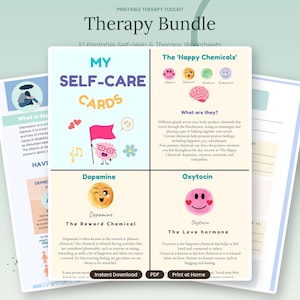 Therapy Bundle Printable | Self-Esteem, Anxiety, Depression, Cognitive Distortions Worksheets | Self-Care Cards | Instant Download PDF