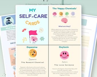 Therapiepaket zum Ausdrucken | Arbeitsblätter zu Selbstwertgefühl, Angstzuständen, Depressionen und kognitiven Verzerrungen | Karten zur Selbstfürsorge | Sofortiger PDF-Download